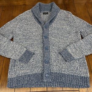 Express Mens Chunky Shawl Cardigan Blue Buttons Academia Heritage Preppy Size L